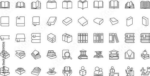 Book icon set in thin line style