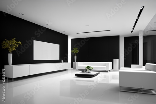 Interior of modern office waiting room with white walls  concrete floor  white computer tables and black armchairs. 3d rendering
