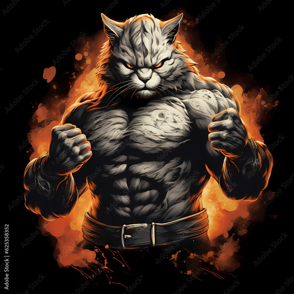 Cat Body Builder With Strong Muscle