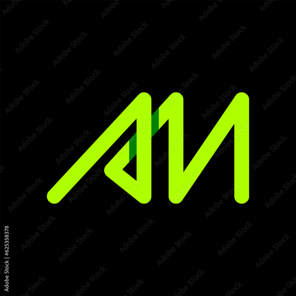 AM Letter Initial Logo Design Template Vector Illustration. Green Typography on Black Background AM Letter Initial Logo Design Template Vector Illustration. Green Typography on Black Background