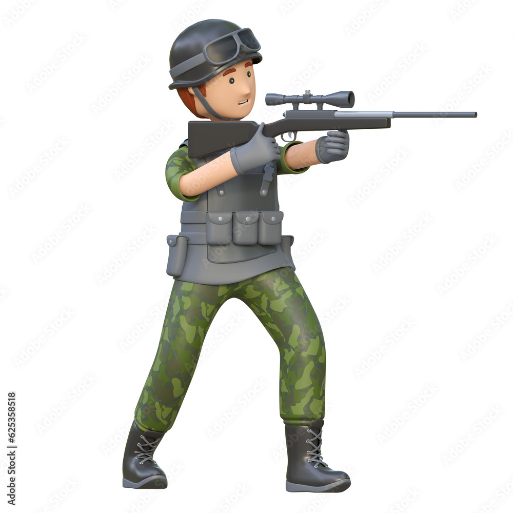 soldier holding sniper rifle gun 3d cartoon illustration soldier holding sniper rifle gun 3d cartoon illustration