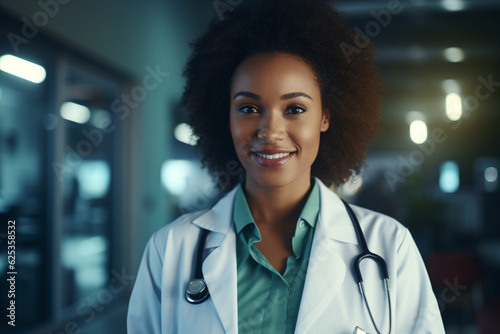 Portrait of a female doctor smiling. Generative AI