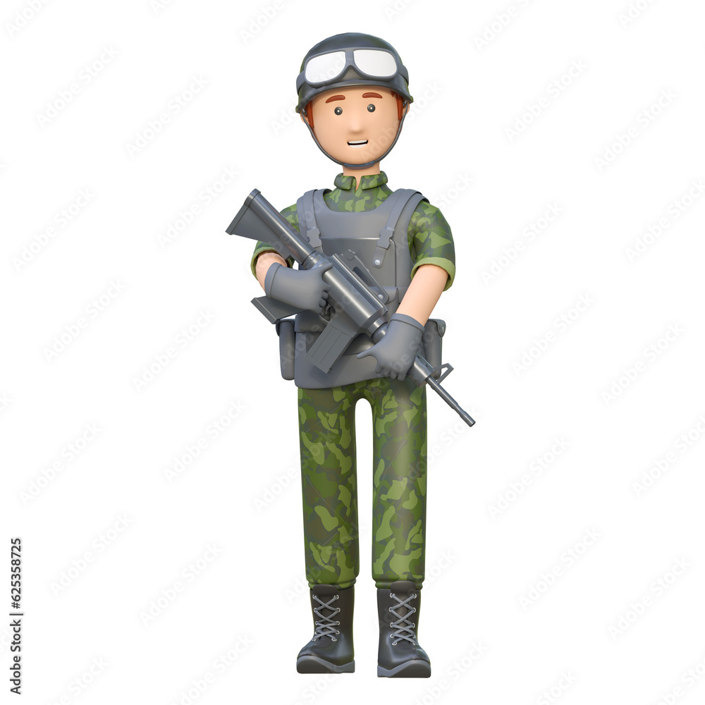 soldier holding m16 assault rifle gun 3d cartoon illustration soldier holding m16 assault rifle gun 3d cartoon illustration