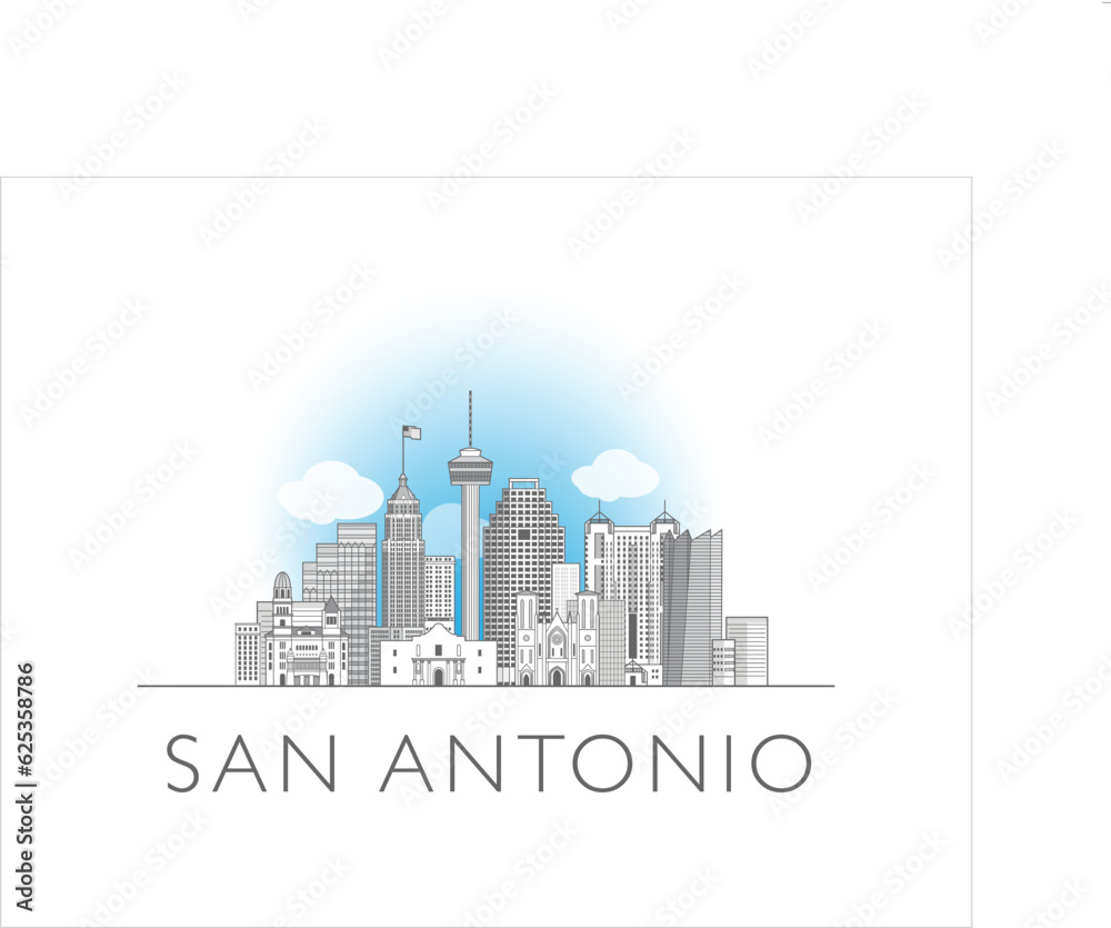 San Antonio city Texas cityscape illustration skyline drawing