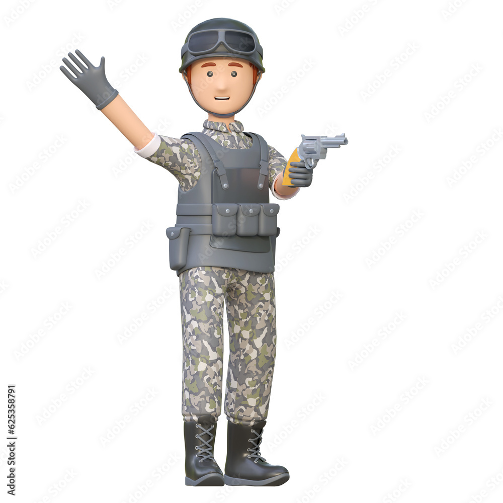 soldier holding revolver hand gun 3d cartoon illustration Stock ...