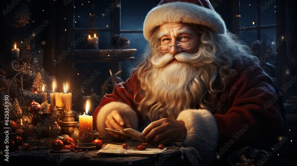 A Christmas background with Santa Claus. Generative AI. 