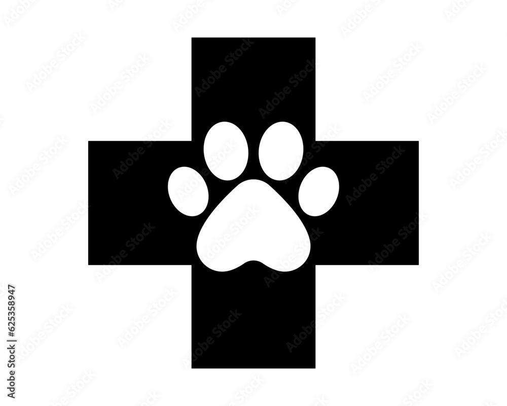 Vet clinic icon. Veterinary symbol. Dog, cat paw icon. Black Vet logo element. Animal paw print medical vector symbol. Vet clinic icon. Veterinary symbol. Dog, cat paw icon. Black Vet logo element. Animal paw print medical vector symbol.