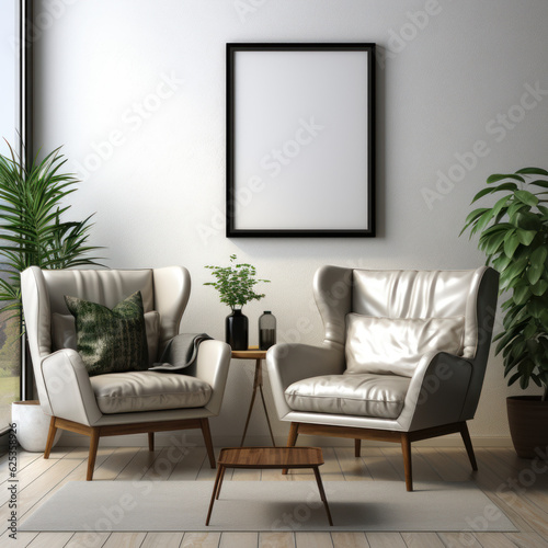 Frame mockup blank picture white wall room
