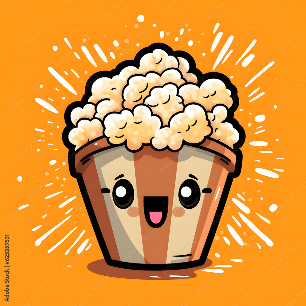 Joyful cartoon popcorn emoji character illustration made with