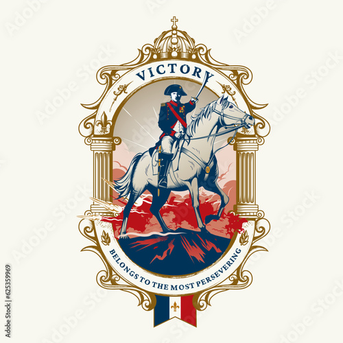 Napoleon and Marengo, insignia style illustration.