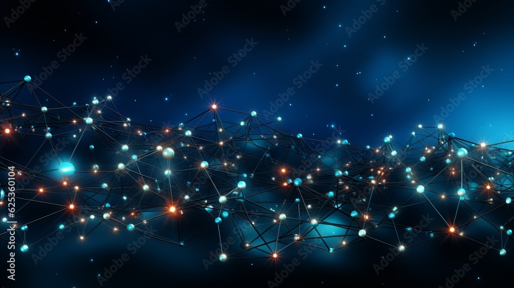 Obraz premium An abstract network background with bokeh blurs and glowing lights. Generative AI. 