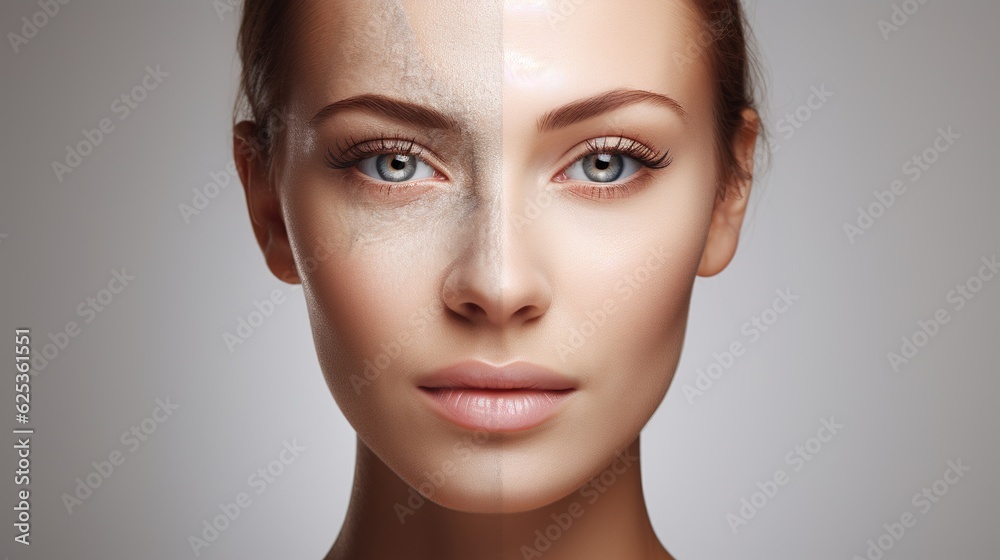 woman's face showing the lower half only on a white background with generative ai woman's face showing the lower half only on a white background with generative ai