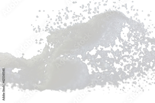 Salt powder pour fall in bowl  white Salt crystal cook abstract cloud fly. Ground salt splash in air  food object element design. Black background isolated selective focus blur