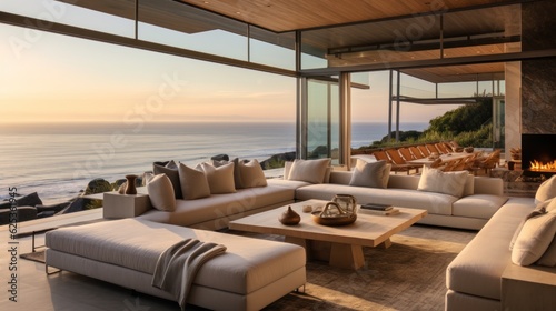Contemporary villa with floor to ceiling windows offering breathtaking views of the ocean in Malibu, California © Damian Sobczyk