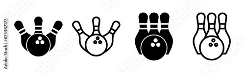 Bowling icon set illustration. bowling ball and pin sign and symbol.