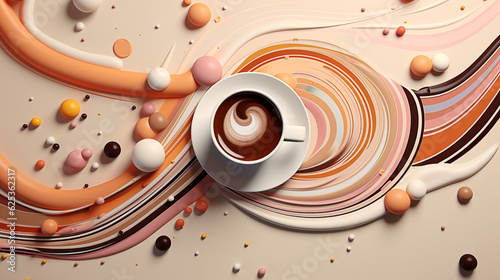 Coffee-themed Vibrant 3D Art in Deep Mocha and Cream Hues: Vibrant and Minimalistic Design Perfect for Modern Interiors, Decorative Prints, and Contemporary Beverage Themes