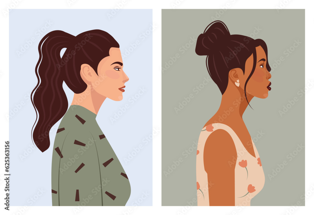 Set of diverse female face portraits of different ethnicity, hairstyles and ages. diversity. Women's empowerment movement. Set of diverse female face portraits of different ethnicity, hairstyles and ages. diversity. Women's empowerment movement.