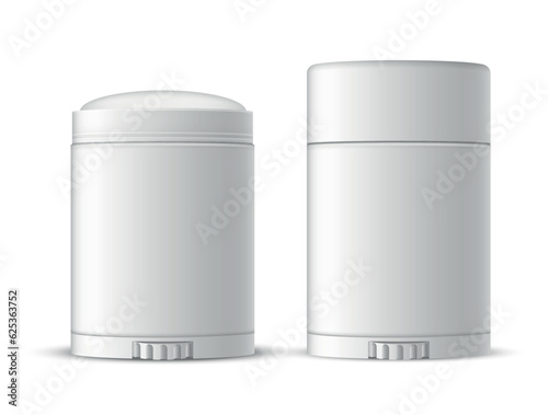 Open and closed antiperspirant stick white container with cap skincare mockup set realistic vector