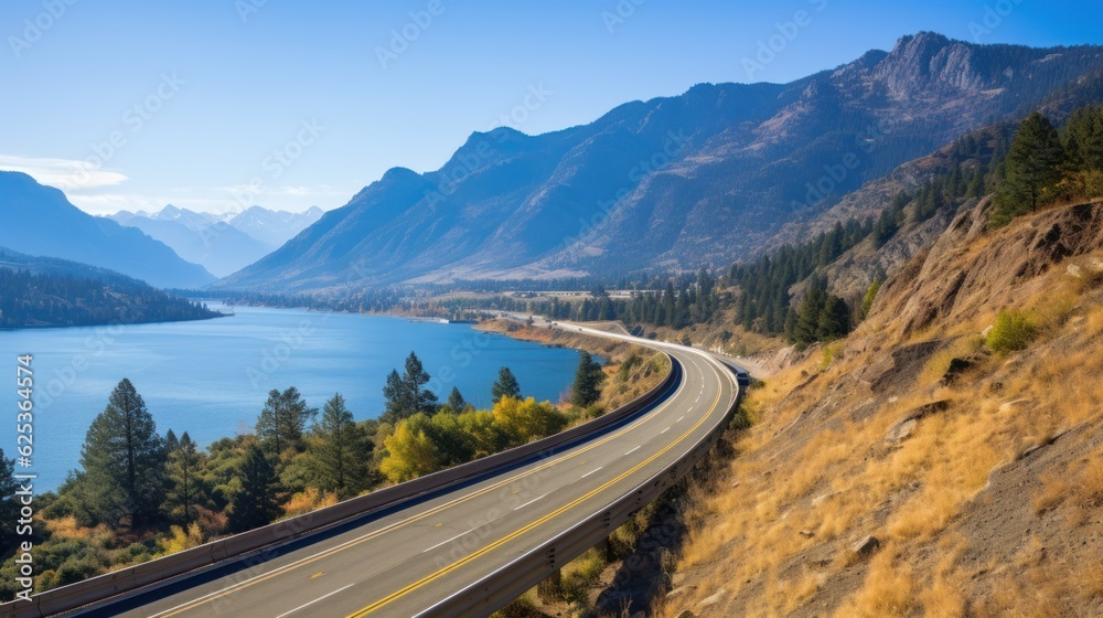 Mountains lake highway with beautiful views Mountains lake highway with beautiful views