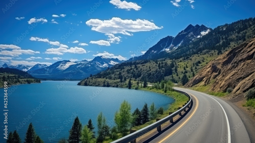 Fototapeta premium Mountains lake highway with beautiful views