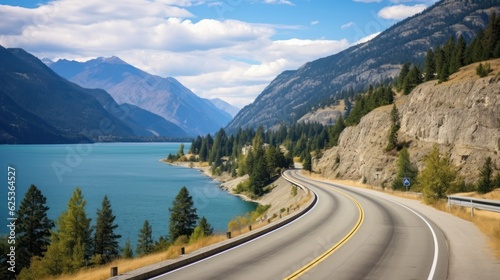 Mountains lake highway with beautiful views