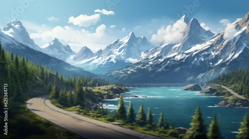 Mountains lake highway with beautiful views game art © Damian Sobczyk