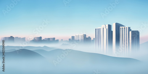 Modern City 3D render view. Minimalist modern architecture