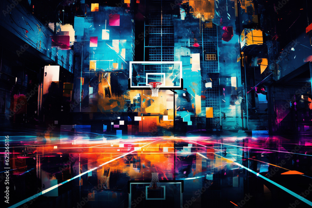 Basketball Court Colorful Fractal Kaleidescope Hologram Abstract Space Technology Futuristic