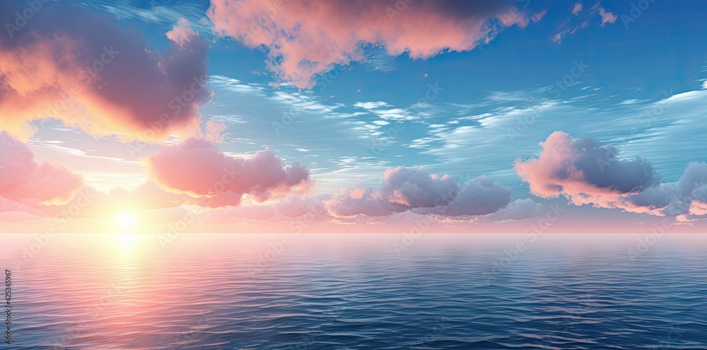 Fototapeta premium Sunset sky and cloud over the sea background. Generative AI