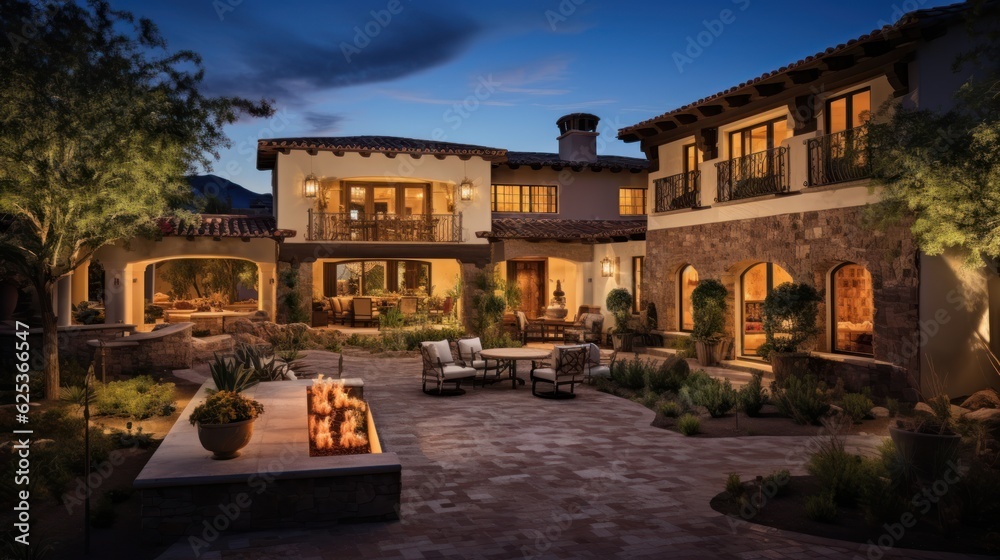 Tuscan style villa in the serene and upscale community of Scottsdale, Arizona, complete with a private courtyard and a spa - obrazy, fototapety, plakaty 