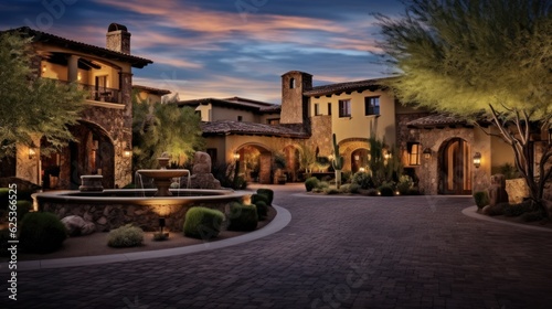 Fotografie, Obraz Tuscan style villa in the serene and upscale community of Scottsdale, Arizona, c