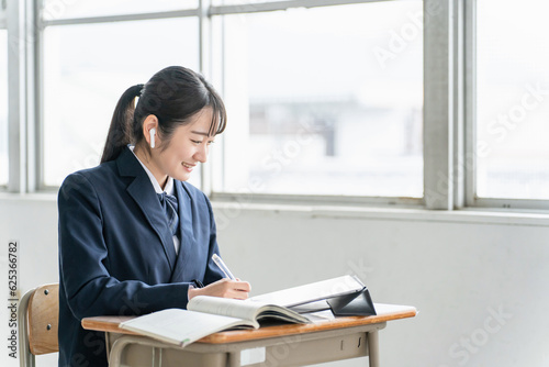 学校・塾でパソコンとイヤホンを使って英語を勉強する高校生（ICT教育・オンライン学習）
 photo