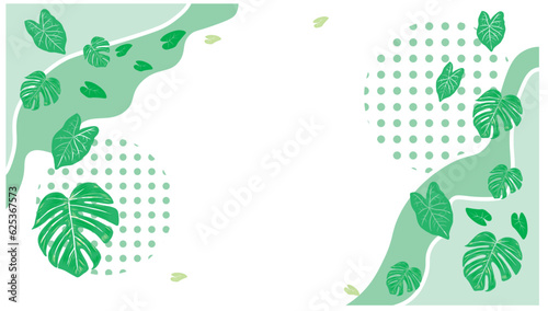Tropical summer background with monsteras and caladium leaves. Green template of summer Adam s ribs leaves. Vector illustration on transparent background-01.
