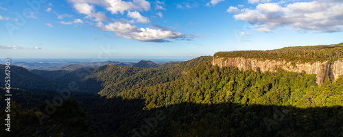 panorama of mountains in springbrook national park near gold coast, queensland, australia; famous canyon view from the top of mountain in gondwana rainforest photo