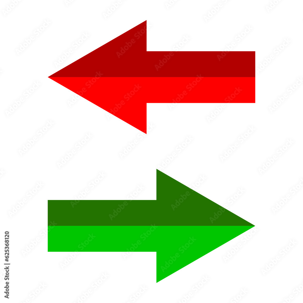 Green red arrows, right left. Vector illustration. Green red arrows, right left. Vector illustration.