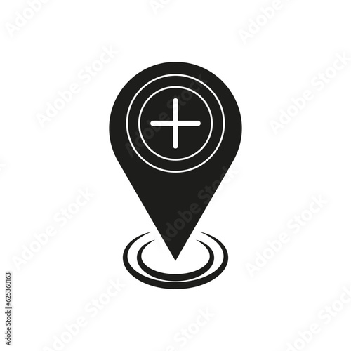 Map pin add plus icon. Vector illustration. stock image.
