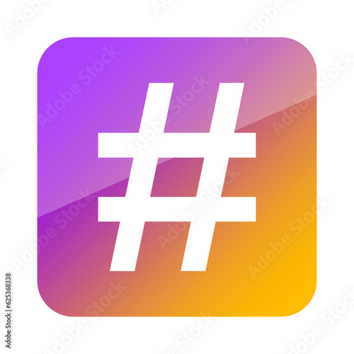 White Hashtag speech bubble icon. Social media marketing, micro blogging. Square color button. Vector illustration. EPS 10.