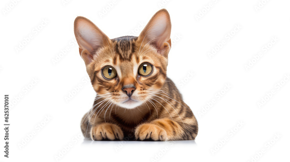 Funny large longhair gray tabby cute kitten with beautiful blue eyes. Pets and lifestyle concept. Lovely fluffy cat on white background.