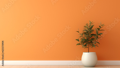 Plant in a pot, orange wall, day, 3d illustration, minimalism, created with ai generative  photo