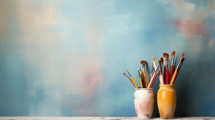 Painting equipment pencils on a blank copy space