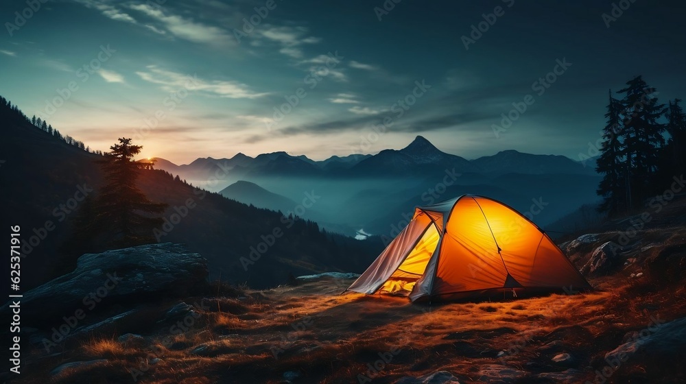 Camping tent set against an open copy space