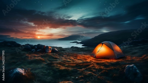 Camping tent set against an open copy space