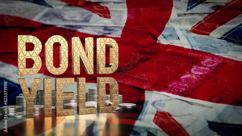 Fotografie The Bond yield  and coins on Flag of the United Kingdom  for Business concept 3d rendering