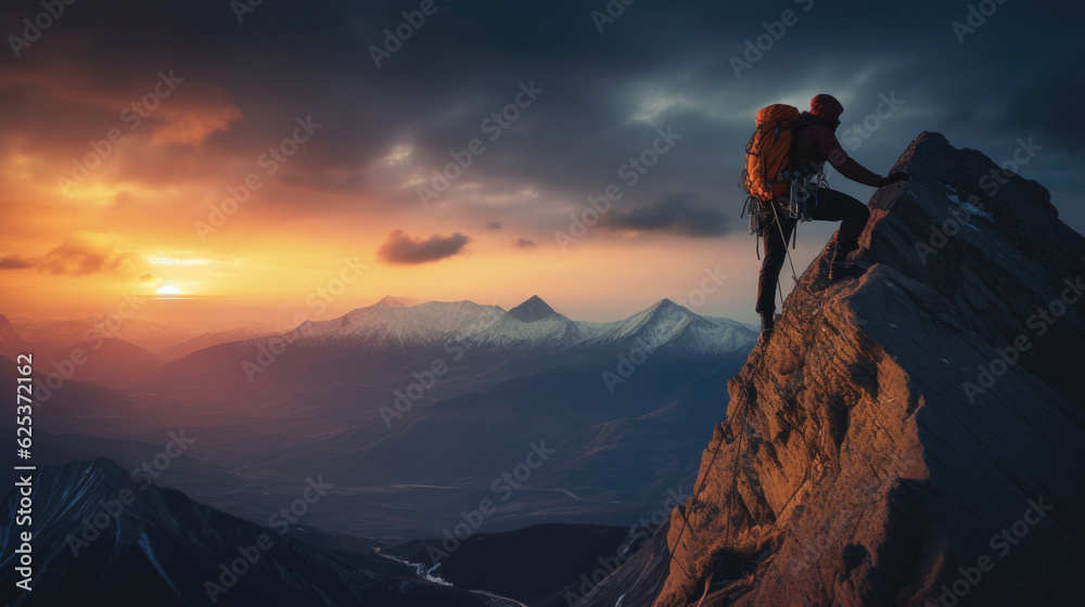 Man hiking at sunset mountains with backpack Travel Lifestyle wanderlust adventure concept summer vacations outdoors alone into the wild