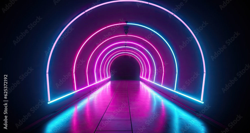 Futuristic colorful cyberpunk glowing light through the tunnel background. Generative AI Futuristic colorful cyberpunk glowing light through the tunnel background. Generative AI