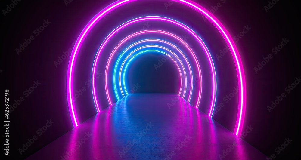 Futuristic colorful cyberpunk glowing light through the tunnel background. Generative AI Futuristic colorful cyberpunk glowing light through the tunnel background. Generative AI