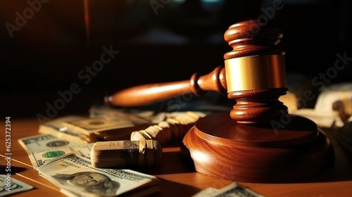 The Currency of Justice, Gavel and Money Symbolize Legal Power and Wealth
