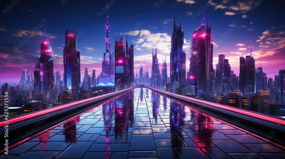 Obraz premium Night futuristics city street background. Generative AI