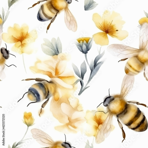 Flower bee seamless pattern vector