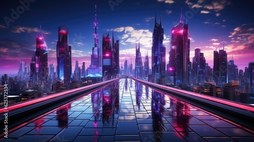 Night futuristics city street background. Generative AI